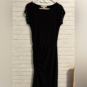 Michael Kors Black Asymmetrical Dress with Studded Sleeves NWOT
